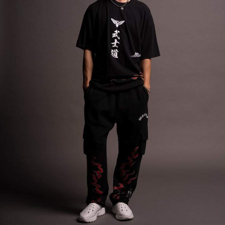 Through The Fire Bigelow Cargo Sweat Pants in Black/Red