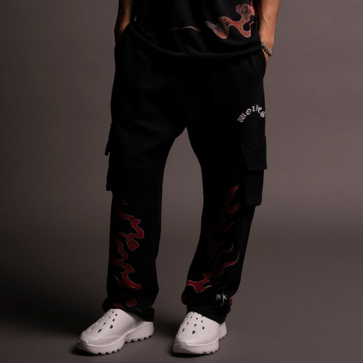 Through The Fire Bigelow Cargo Sweat Pants in Black/Red