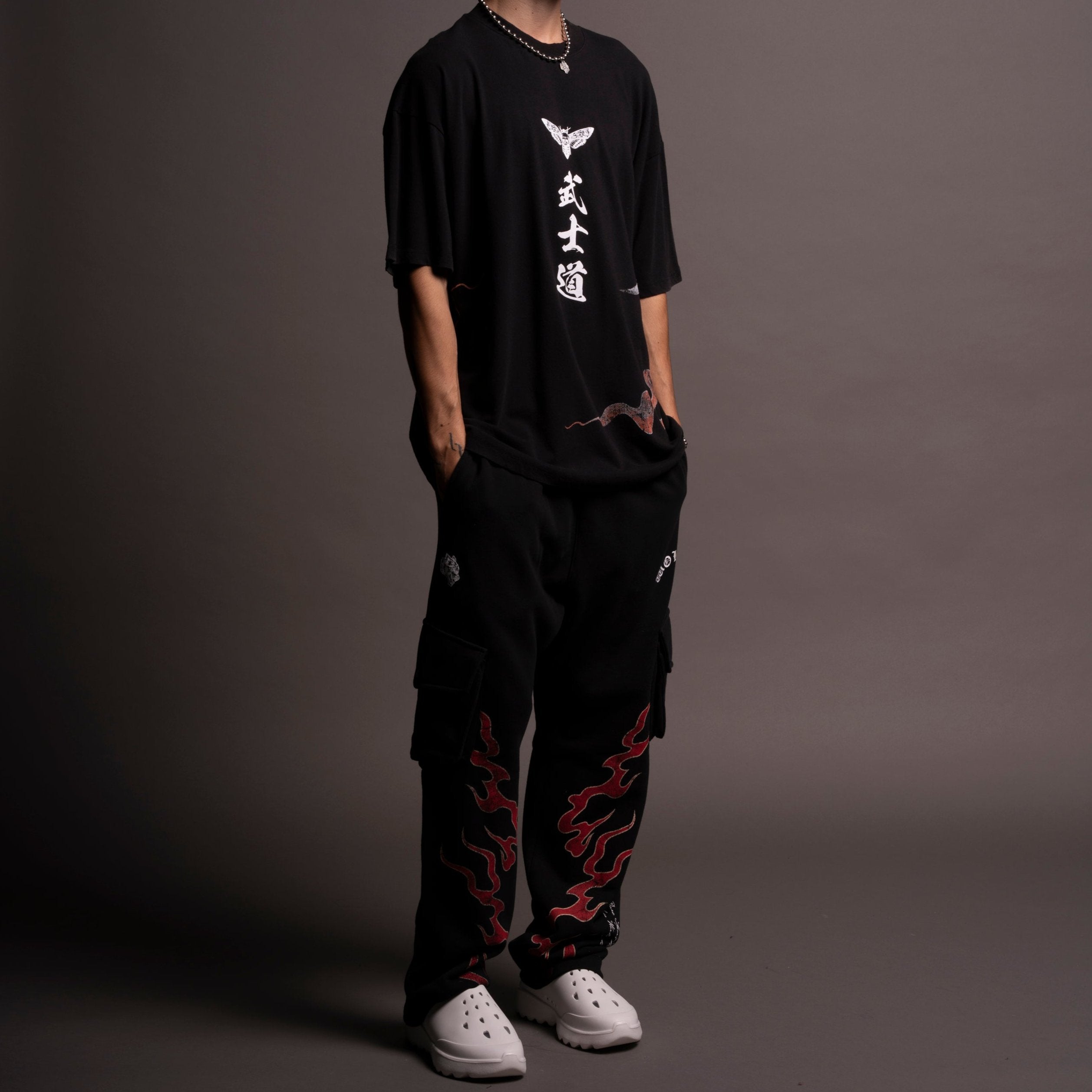 Through The Fire Bigelow Cargo Sweat Pants in Black/Red