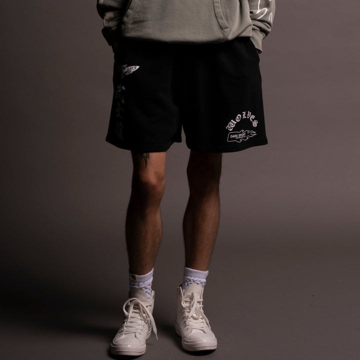 Okami Wolf Oversized Post Lounge Sweat Shorts in Black