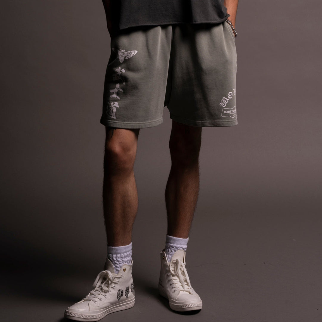 Okami Wolf Oversized Post Lounge Sweat Shorts in Owen Green