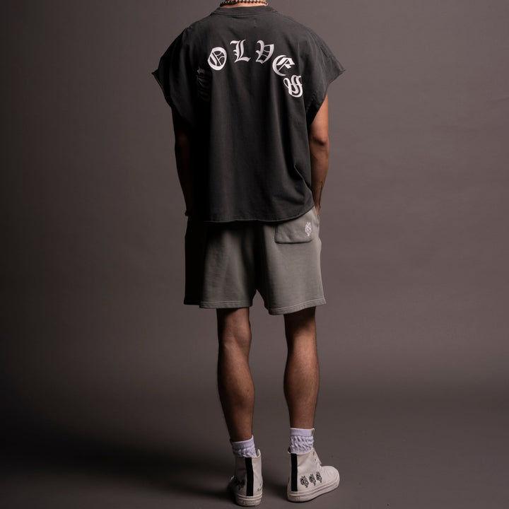 Okami Wolf Oversized Post Lounge Sweat Shorts in Owen Green