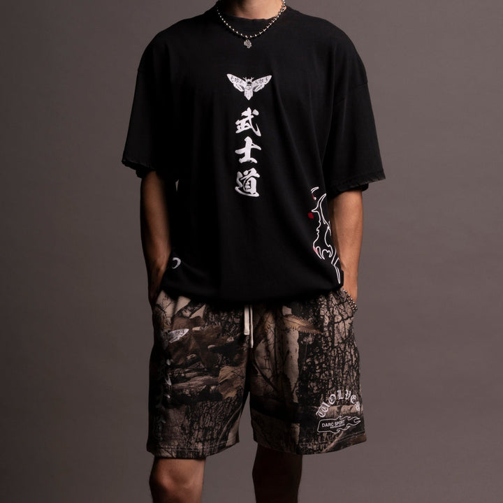 Sakura Warrior "Side By Side" Oversized Tee in Black