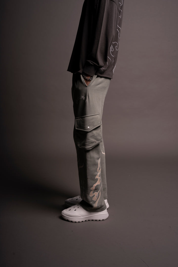 Through The Fire Bigelow Cargo Sweat Pants in Owen Green