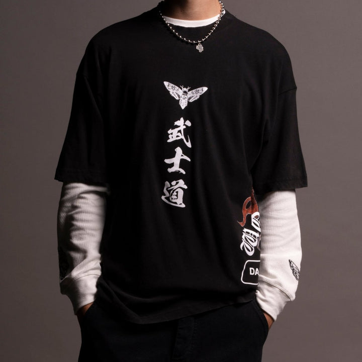 Oni Flames "Side By Side" Oversized Tee in Black