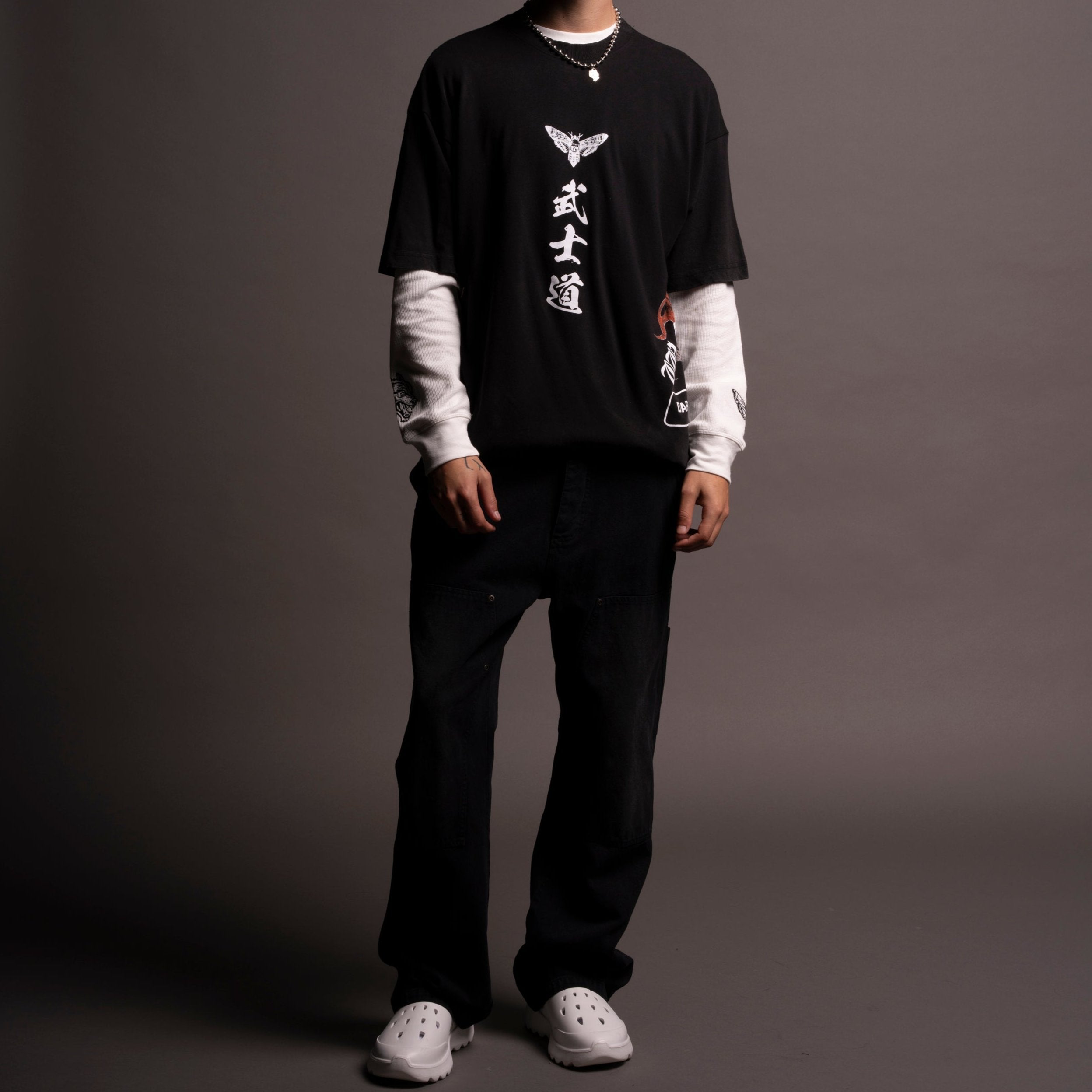 Oni Flames "Side By Side" Oversized Tee in Black