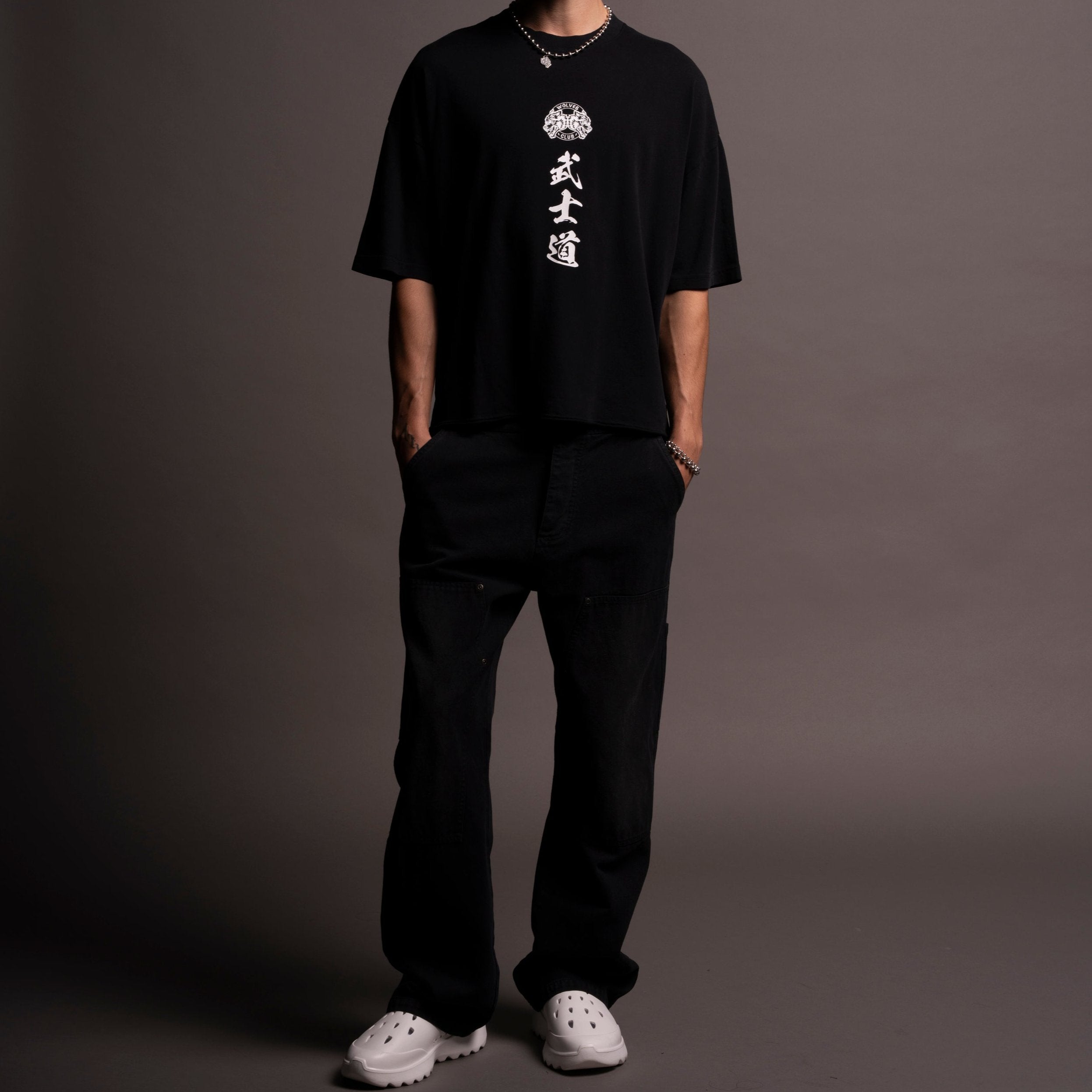 Bushido Wolves Raw Hem "Box Cut" Tee in Black