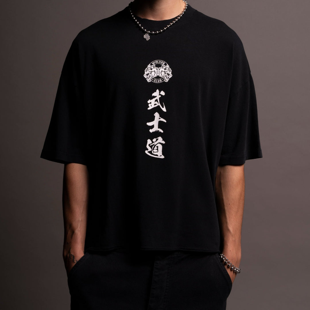 Bushido Wolves Raw Hem "Box Cut" Tee in Black