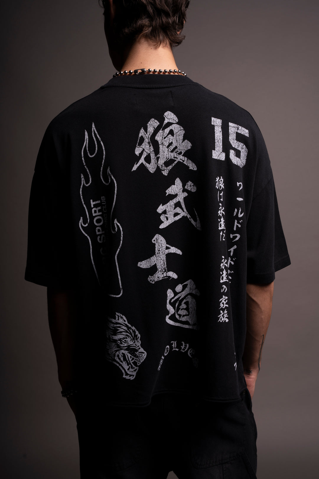 Bushido Wolves Raw Hem "Box Cut" Tee in Black