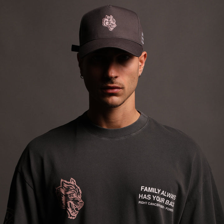F Cancer x NFGU 5 Panel Hat in Wolf Gray/Light Mauve