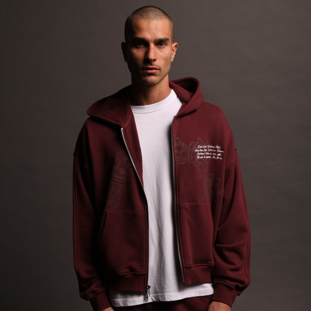 Surrounded Darco Double Zip Hoodie in Red Fog
