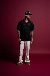 Wolf Patch Claude Knit Polo in Black