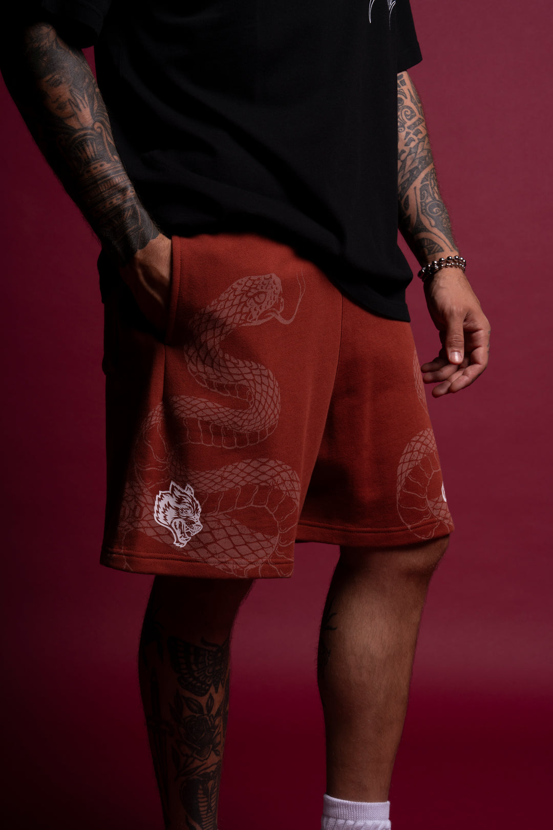 Renewal Oversized Post Lounge Sweat Shorts in Terracotta Red