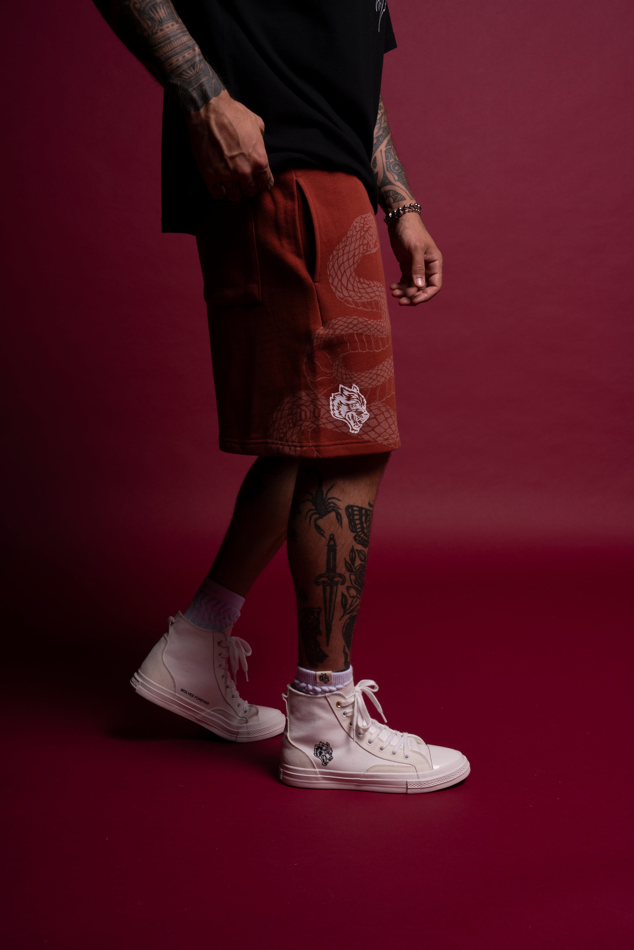 Renewal Oversized Post Lounge Sweat Shorts in Terracotta Red