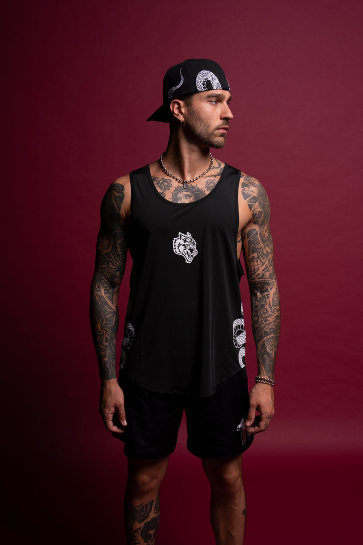 Renewal "Dry Wolf" Back Seam (Drop) Tank in Black