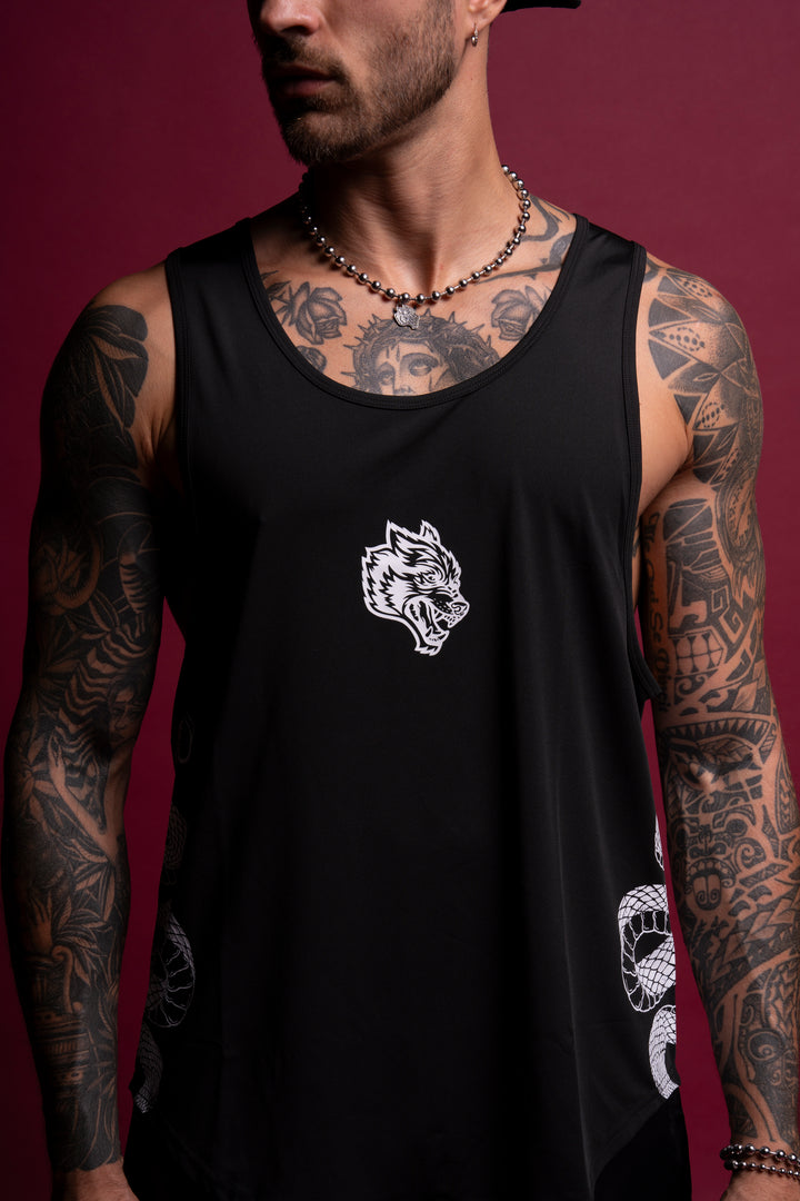 Renewal "Dry Wolf" Back Seam (Drop) Tank in Black