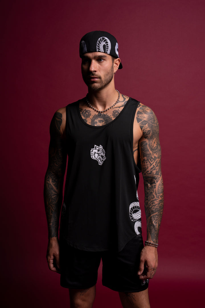 Renewal "Dry Wolf" Back Seam (Drop) Tank in Black