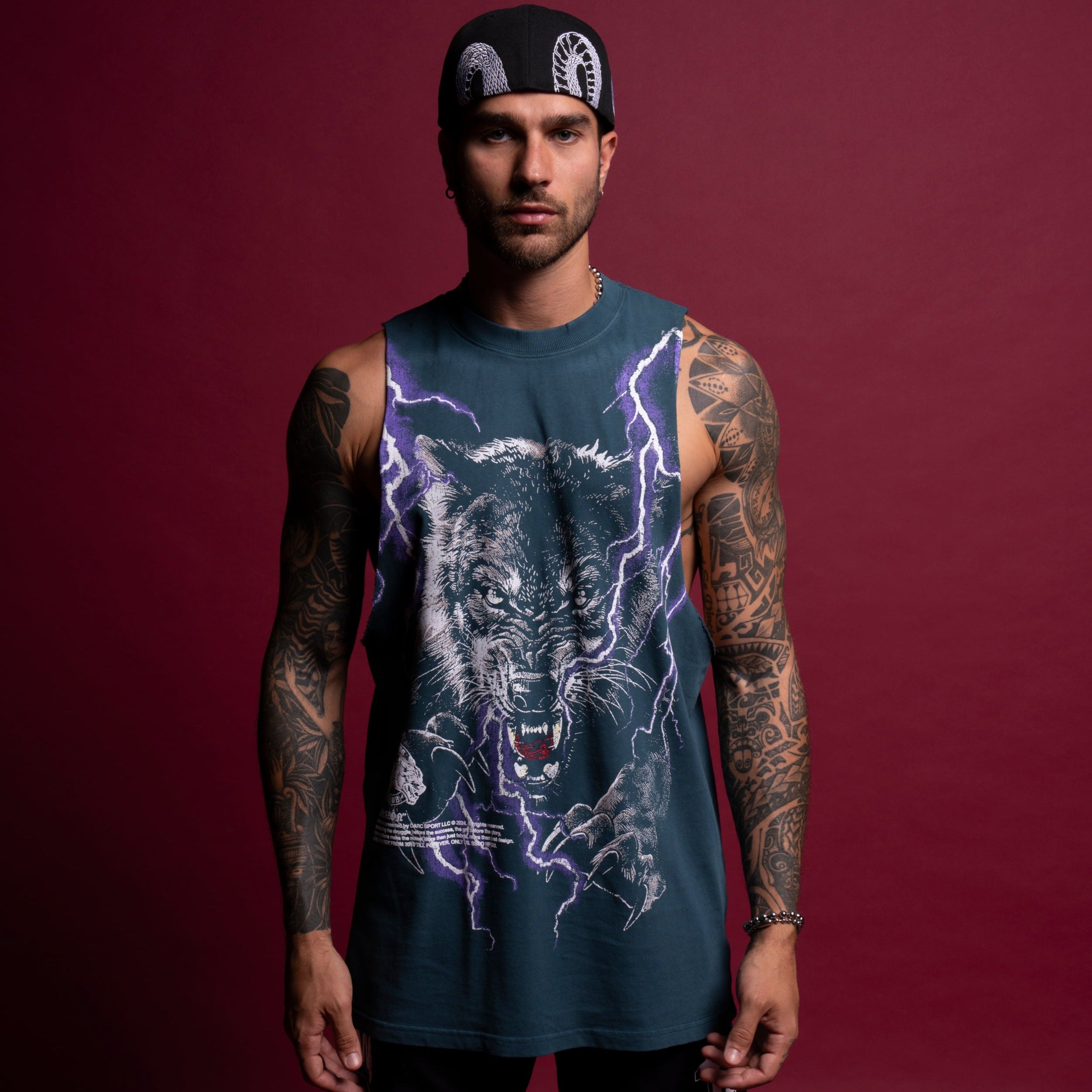 Trust Your Instinct "Vintage Tommy" Muscle Tee in Darc Ocean/Purple Lightning