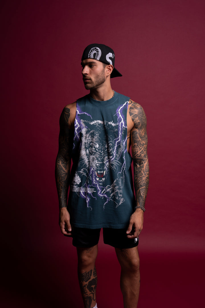 Trust Your Instinct "Vintage Tommy" Muscle Tee in Darc Ocean/Purple Lightning