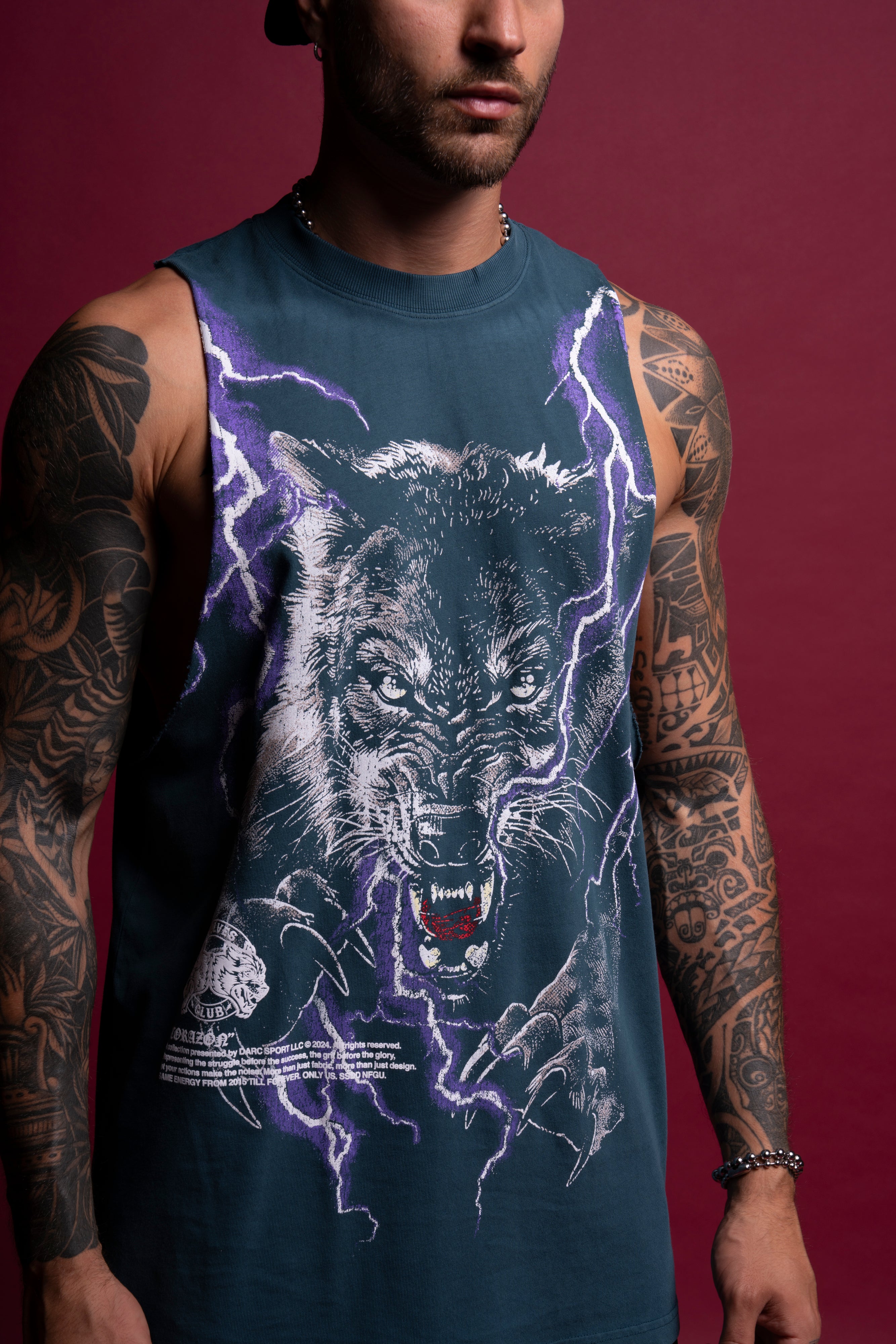 Trust Your Instinct "Vintage Tommy" Muscle Tee in Darc Ocean/Purple Lightning