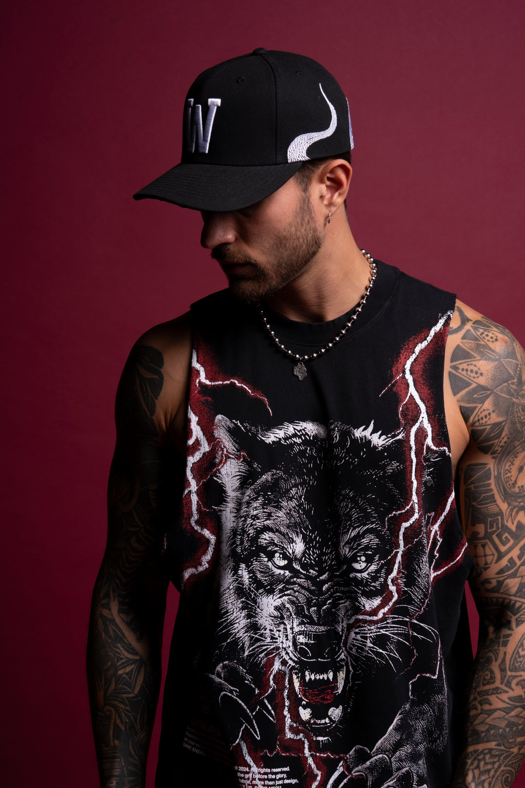 Trust Your Instinct "Vintage Tommy" Muscle Tee in Black/Red Lightning