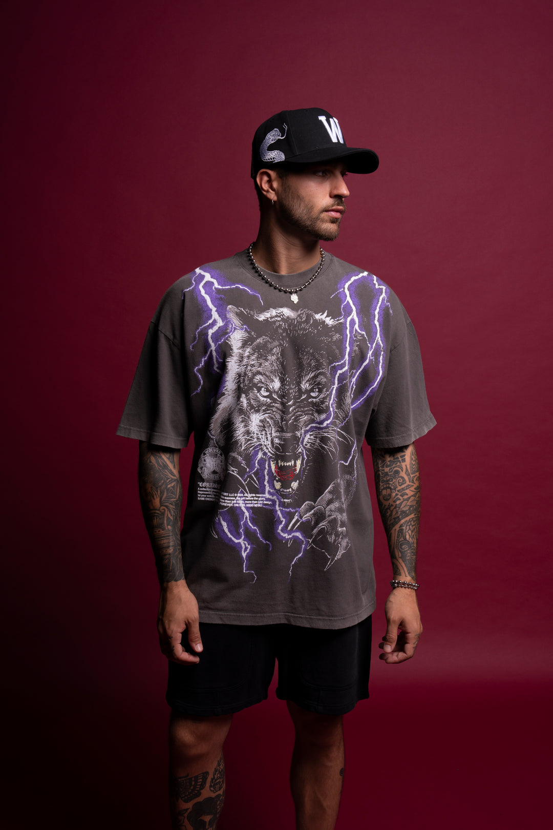 Trust Your Instinct "Premium Vintage" Oversized Tee in Wolf Gray/Purple Lightning