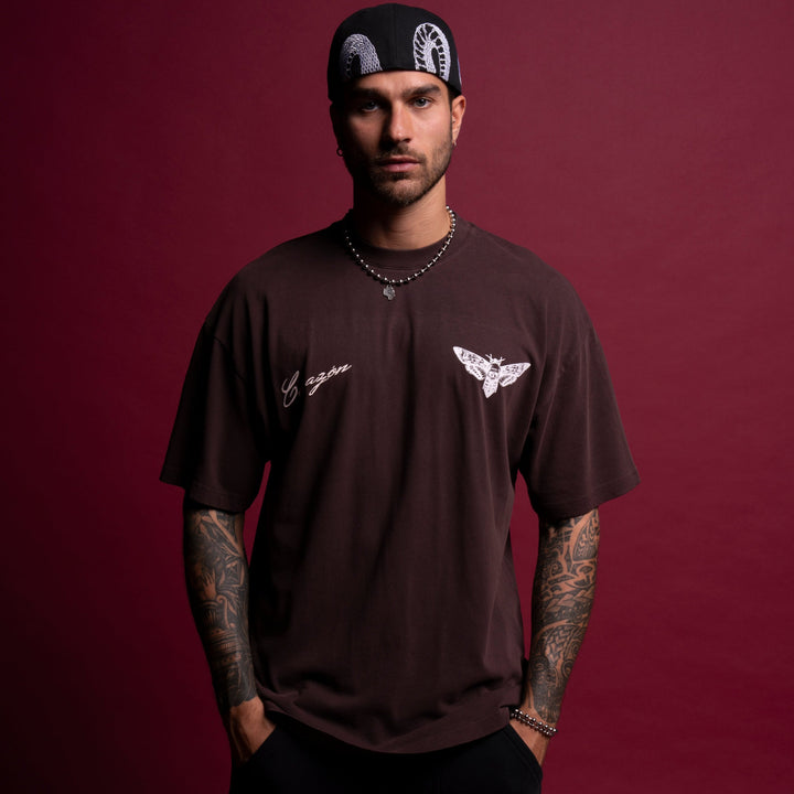 Life And Death "Premium Vintage" Oversized Tee in Darc Garnet