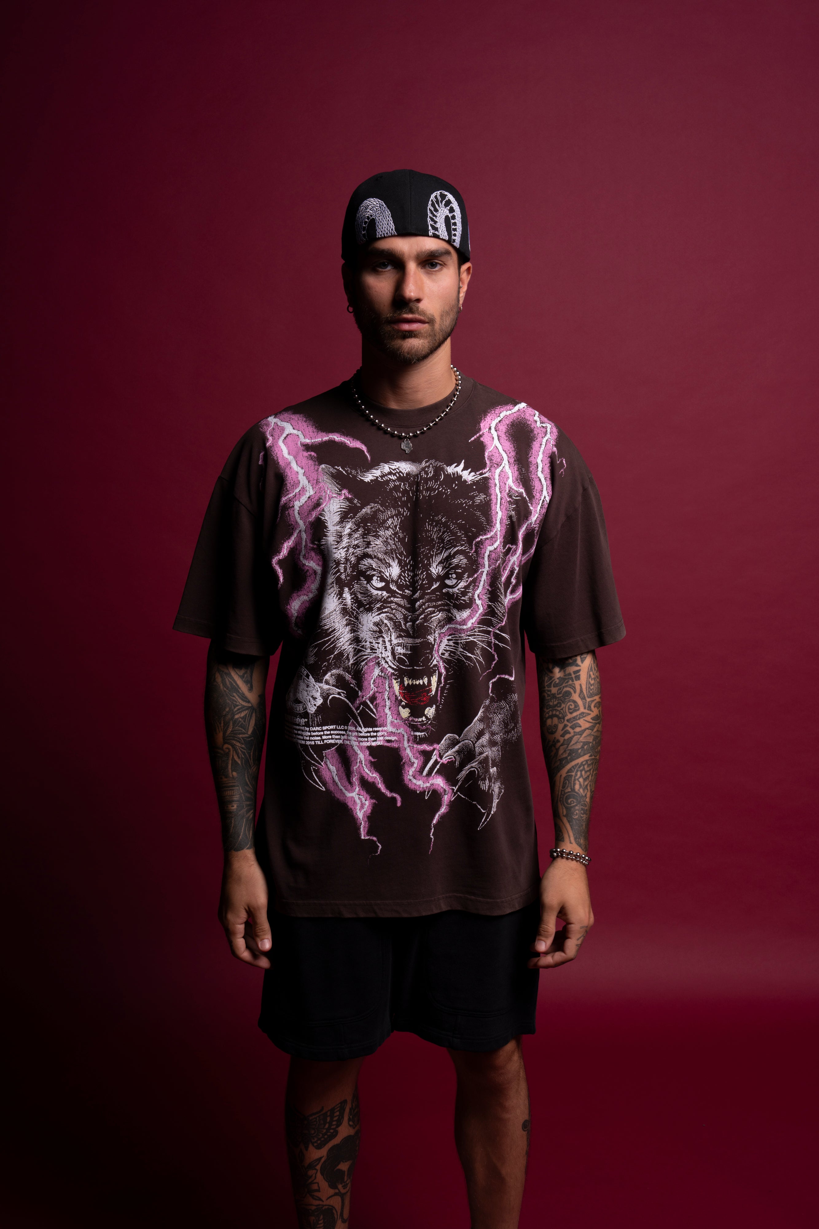 Trust Your Instinct "Premium Vintage" Oversized Tee in Darc Garnet/Pink Lightning