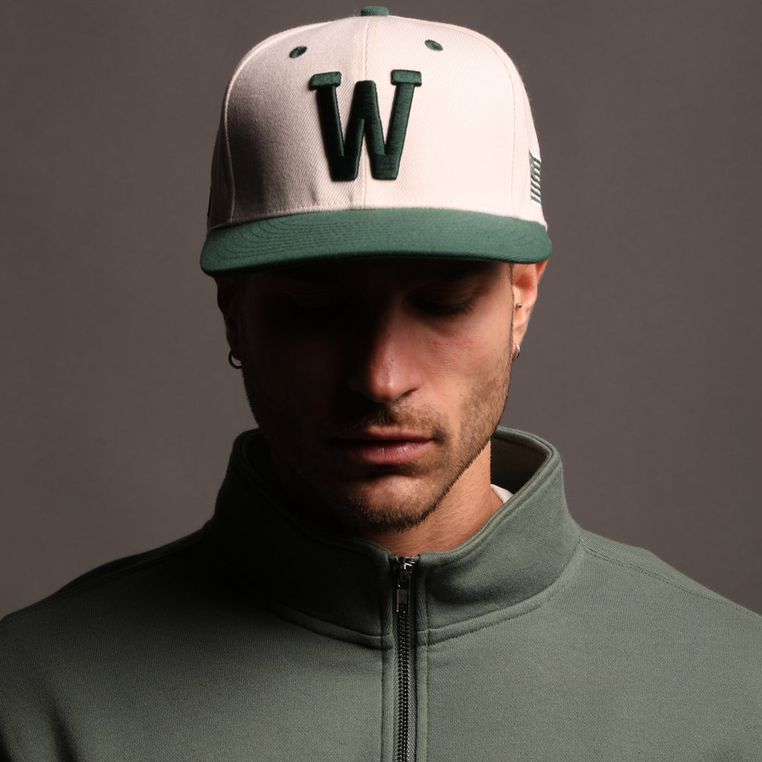 "W" Loyalty Fitted Hat in Cream/Rosemary