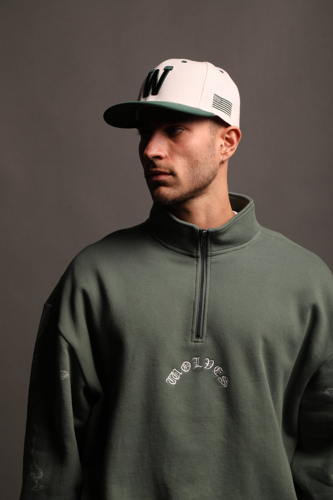 "W" Loyalty Fitted Hat in Cream/Rosemary