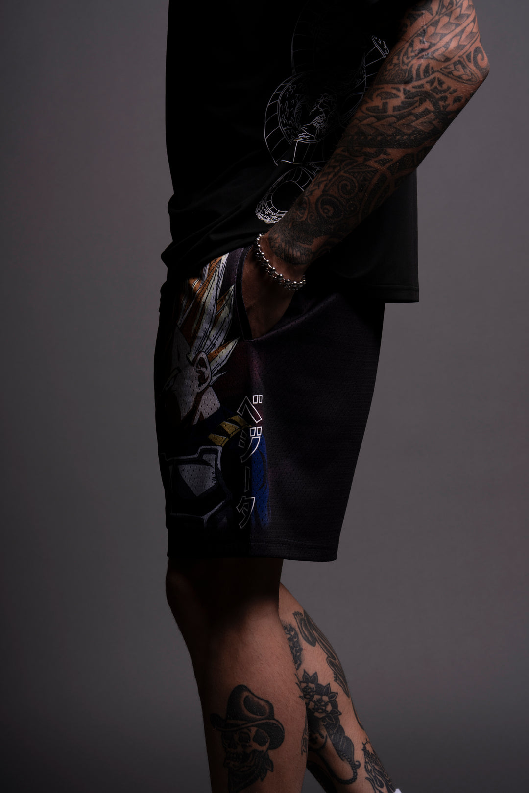Cell & Vegeta Mesh Shorts in Black