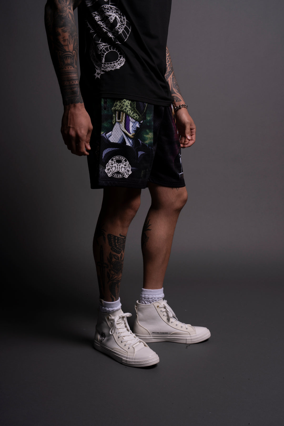 Cell & Vegeta Mesh Shorts in Black