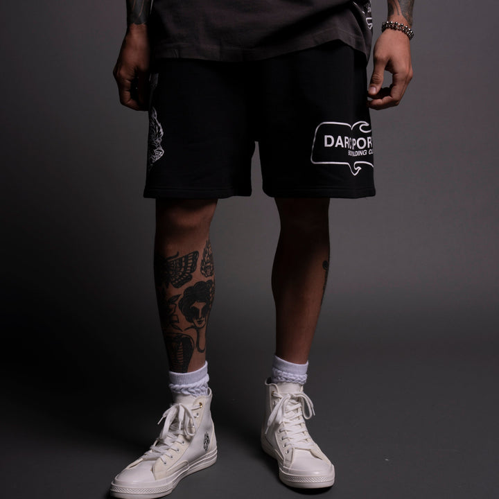 Riders Oversized Post Lounge Sweat Shorts in Black