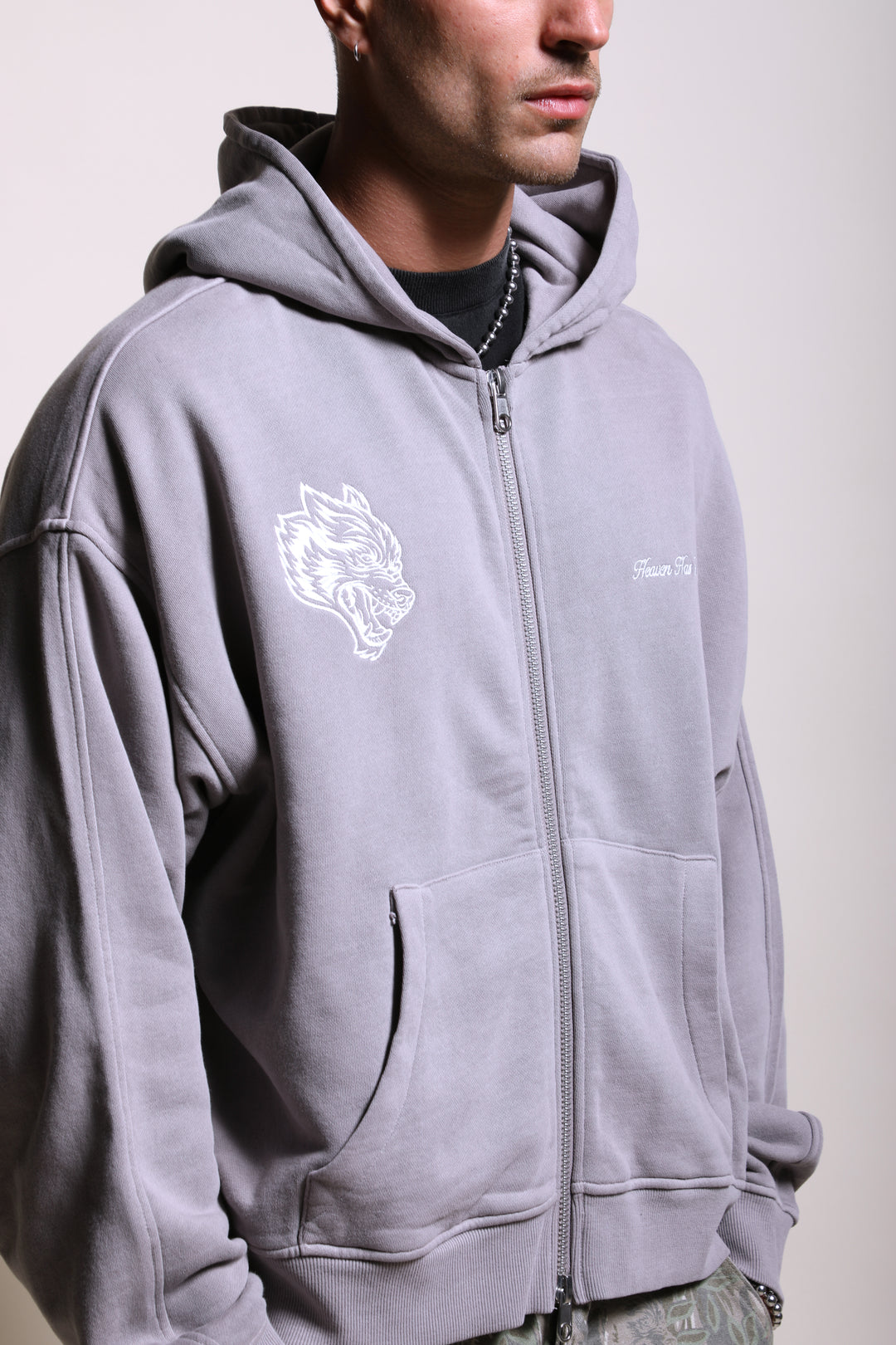 Time Darco Double Zip Hoodie in Pale Gray