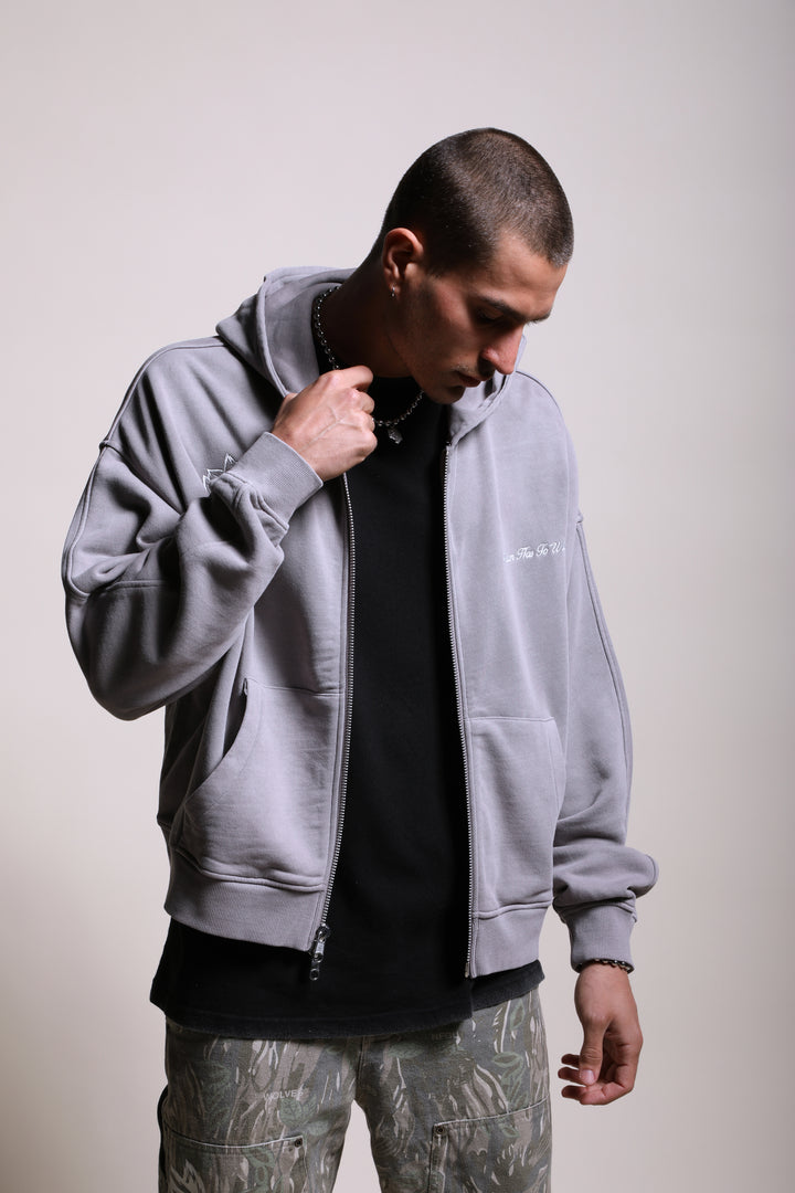 Time Darco Double Zip Hoodie in Pale Gray