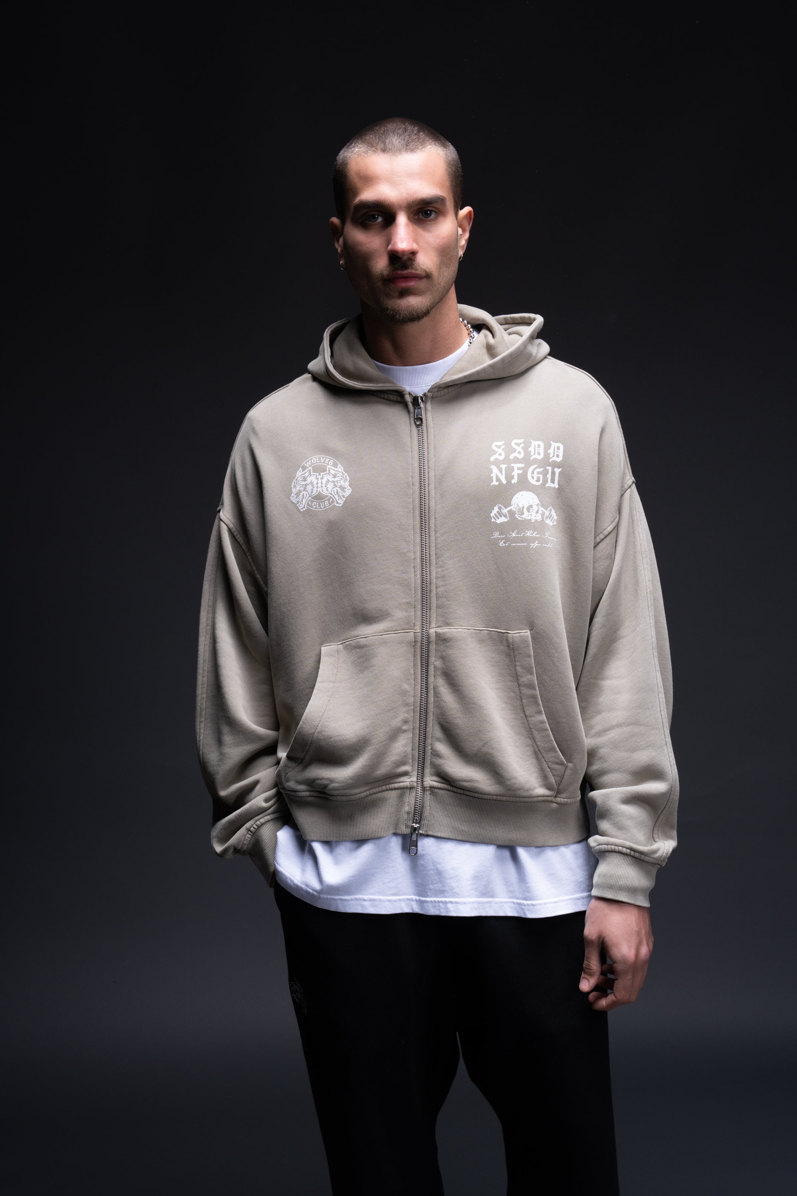 Brothers And Sisters Forever Darco Double Zip Hoodie in Taupe