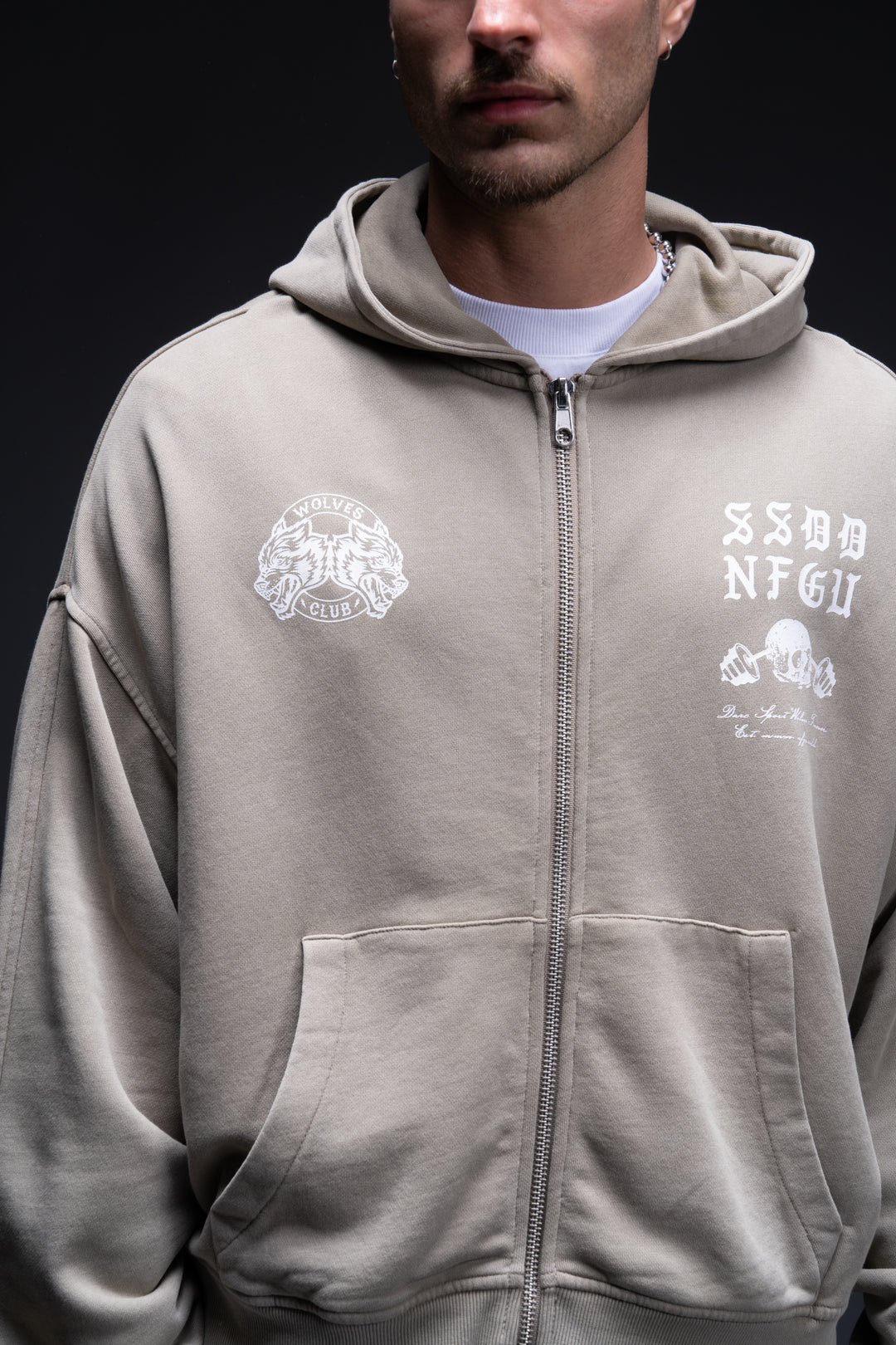 Brothers And Sisters Forever Darco Double Zip Hoodie in Taupe