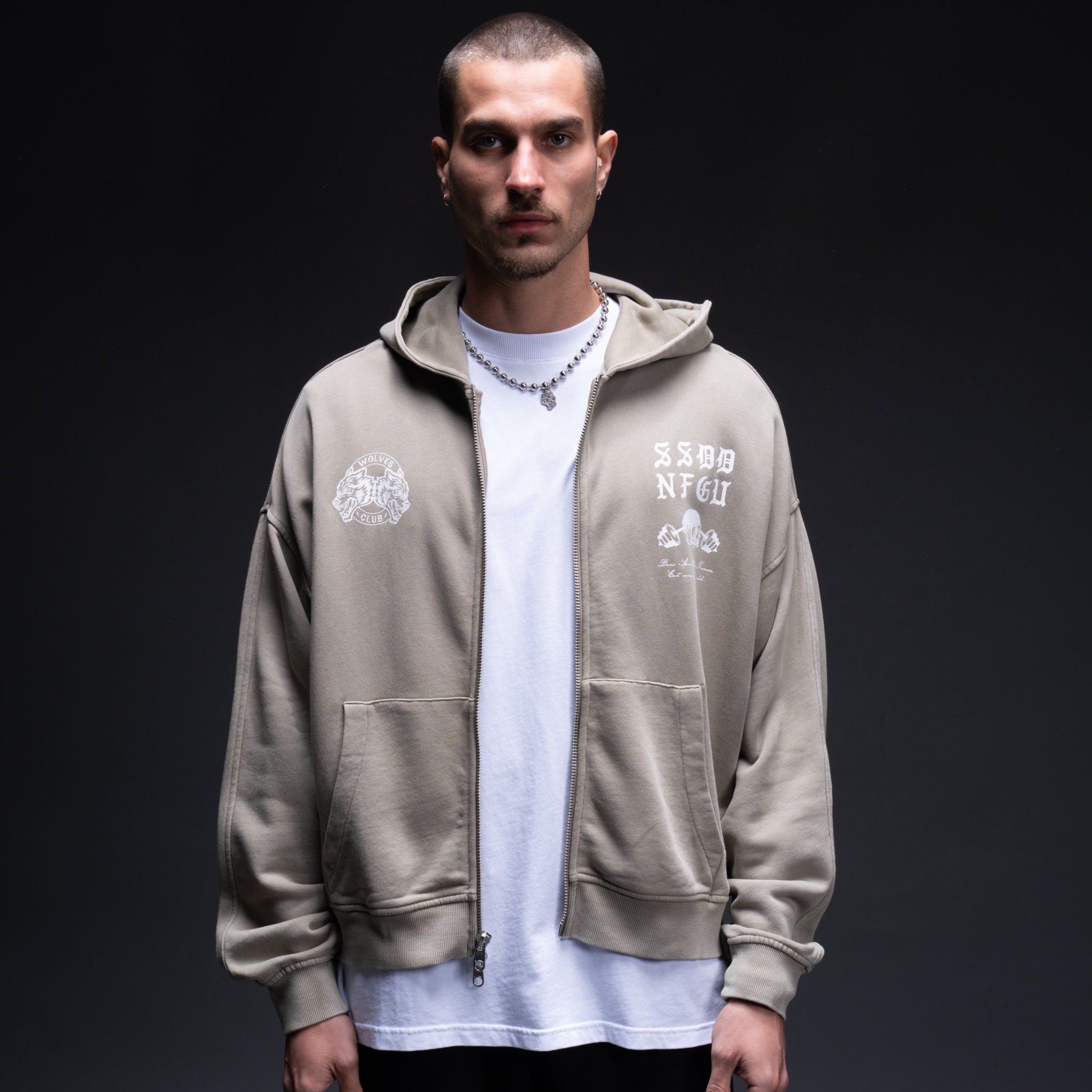 Brothers And Sisters Forever Darco Double Zip Hoodie in Taupe