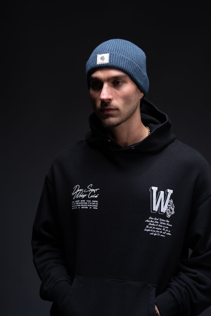 Wolf Patch Beanie in Darc Blue