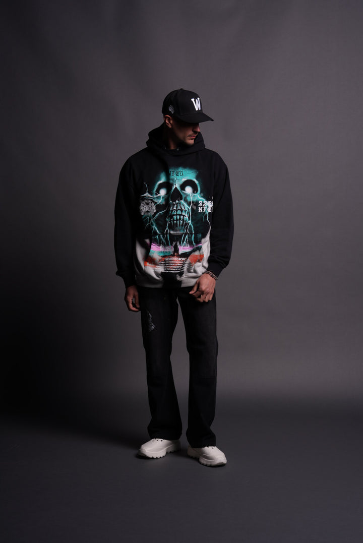 Through Our Eyes "Vintage Pierce" Hoodie in Black Beneath Us Acid Wash