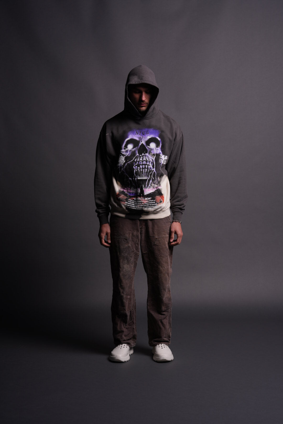 Through Our Eyes "Vintage Pierce" Hoodie in Wolf Gray Beneath Us Acid Wash