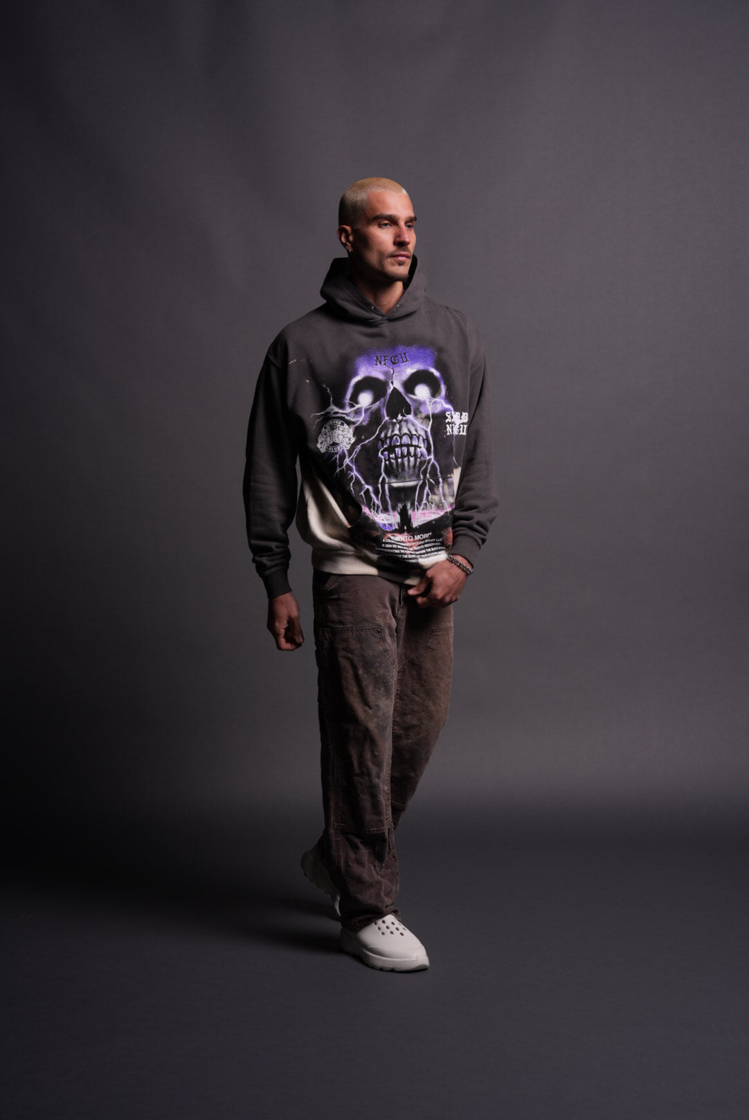Through Our Eyes "Vintage Pierce" Hoodie in Wolf Gray Beneath Us Acid Wash