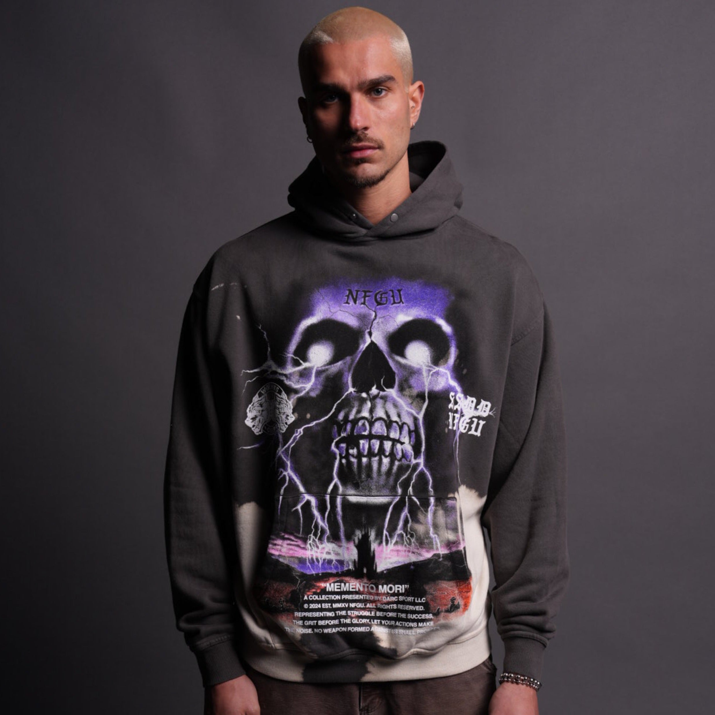 Through Our Eyes "Vintage Pierce" Hoodie in Wolf Gray Beneath Us Acid Wash