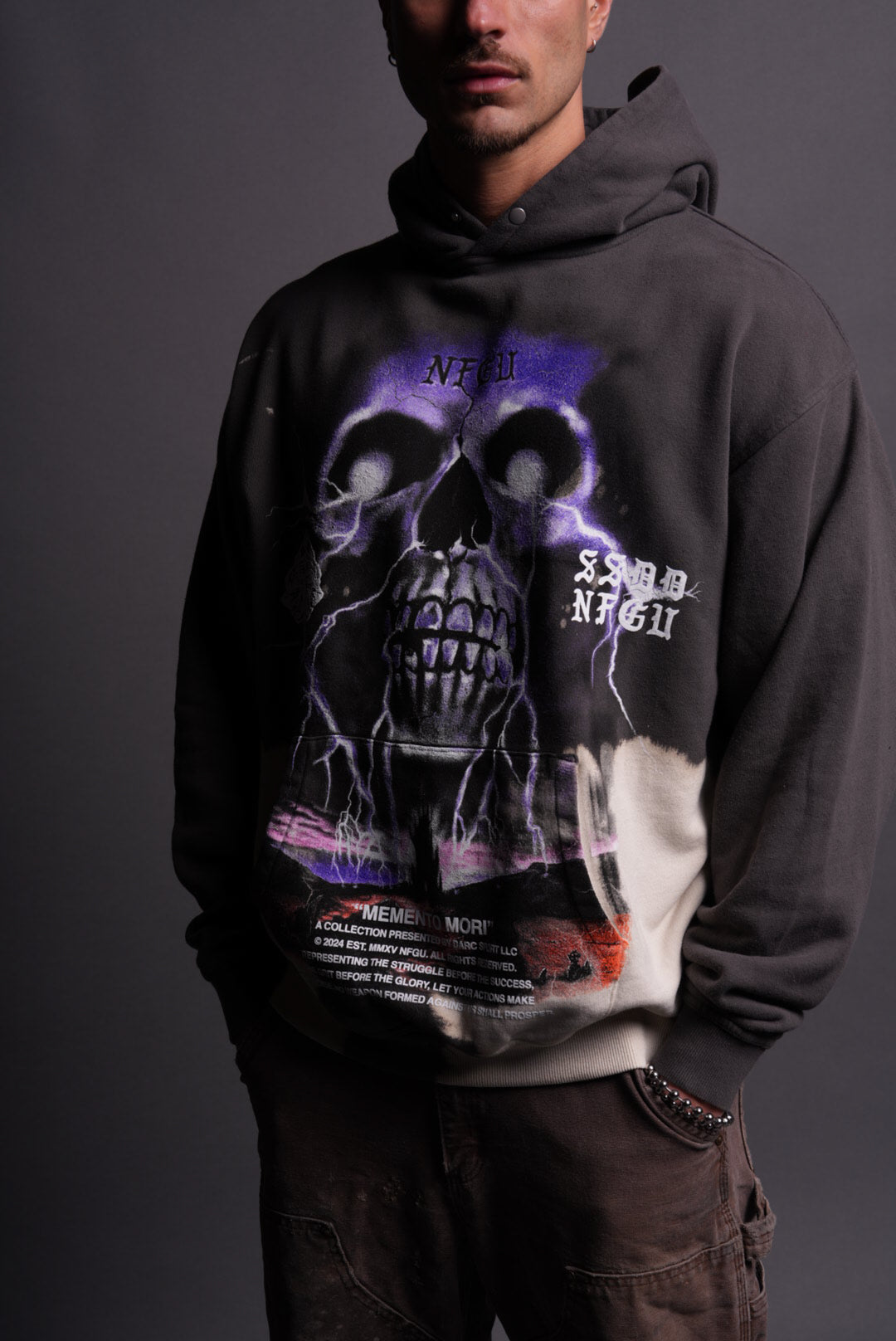 Through Our Eyes "Vintage Pierce" Hoodie in Wolf Gray Beneath Us Acid Wash