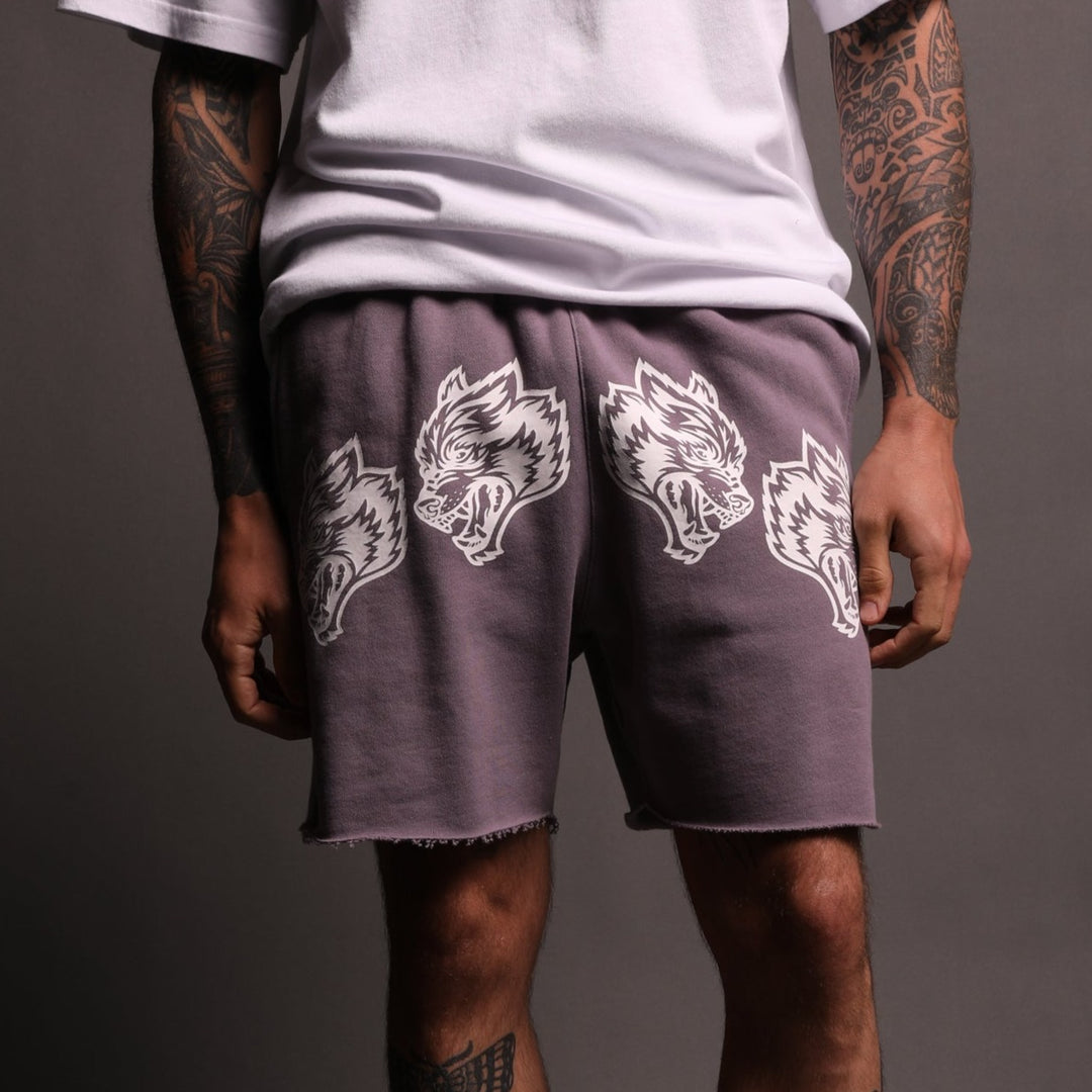 Draw The Line Raw Cut Patch Liam Sweat Shorts in LA Purple