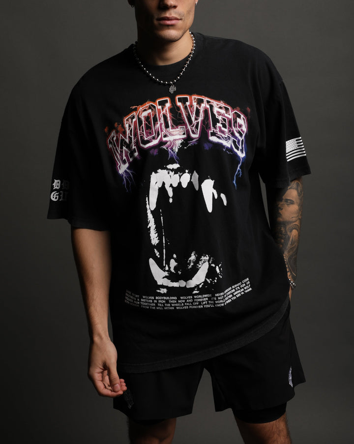 Blood Thunder "Premium Vintage" Oversized Tee in Charcoal/Multi