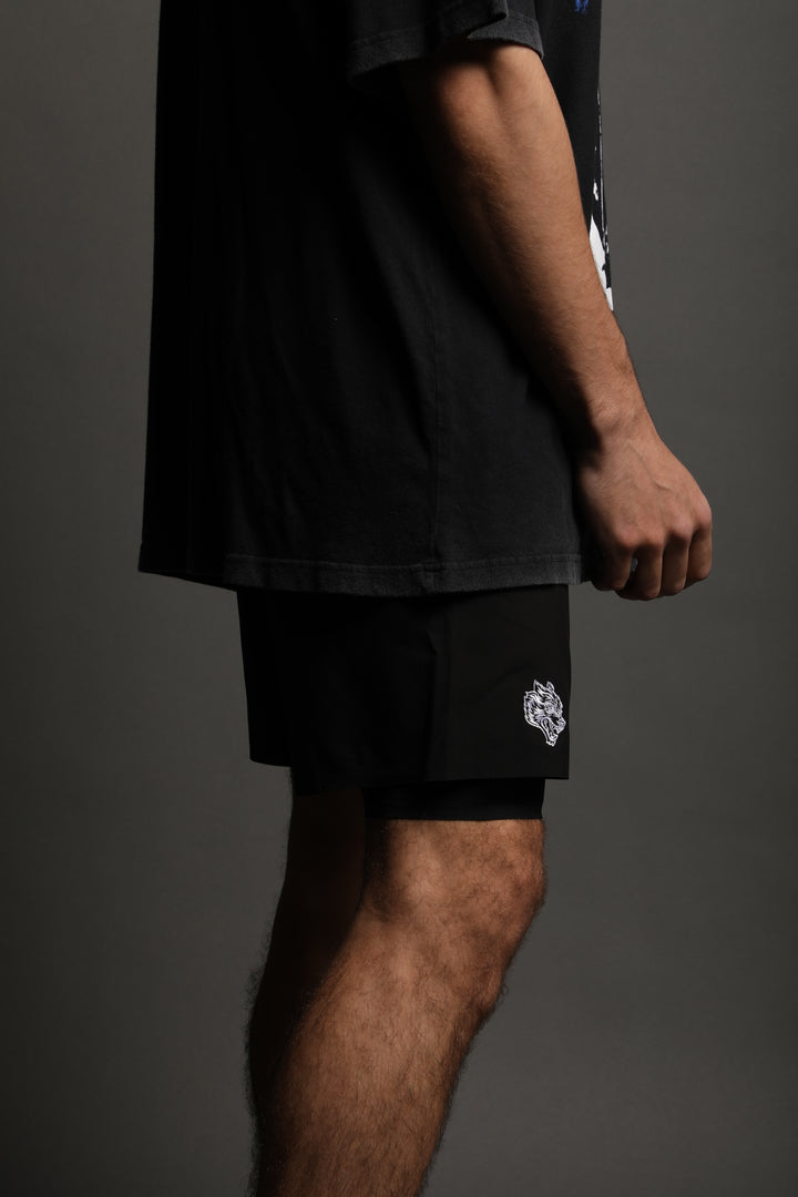 Wolf Head Compression Shorts in Black