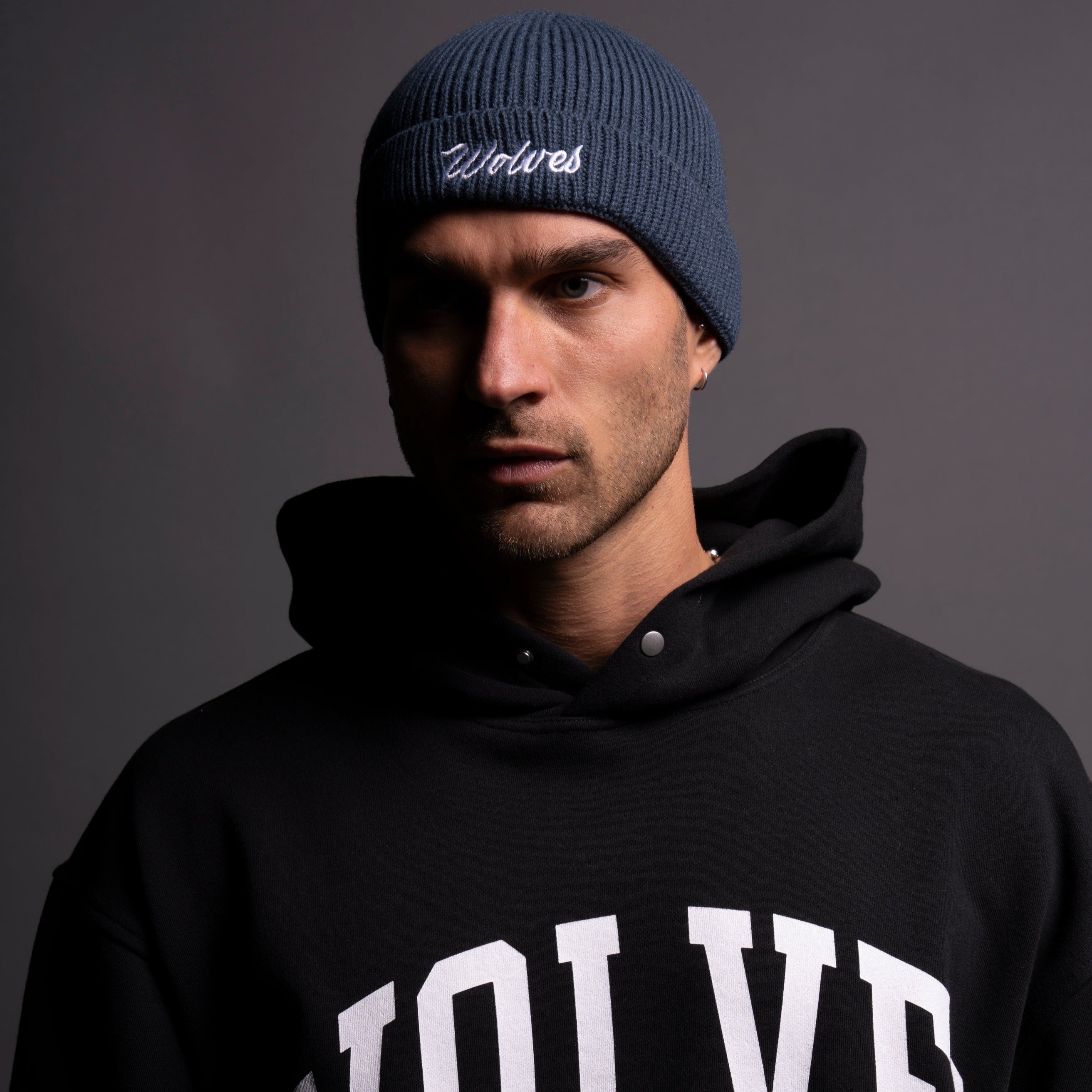 Wolves Cursive Beanie in Darc Blue