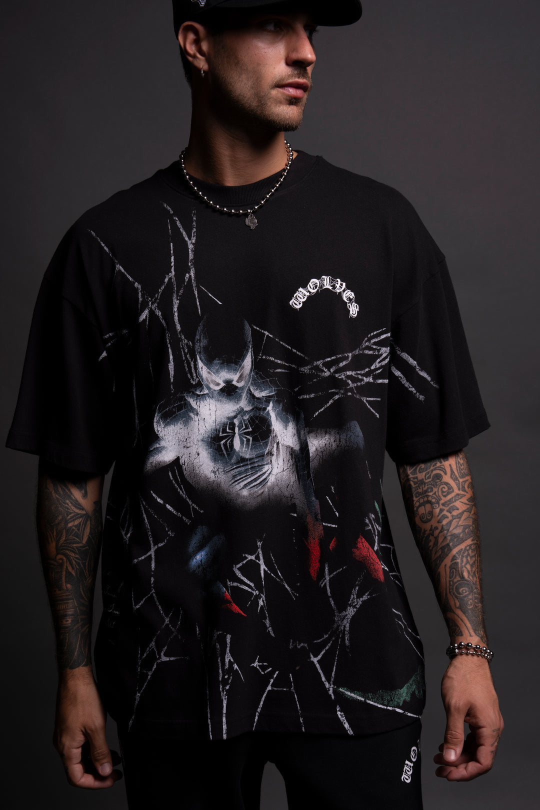 Spider-Man Mister Negative "Side By Side" Oversized Tee in Black