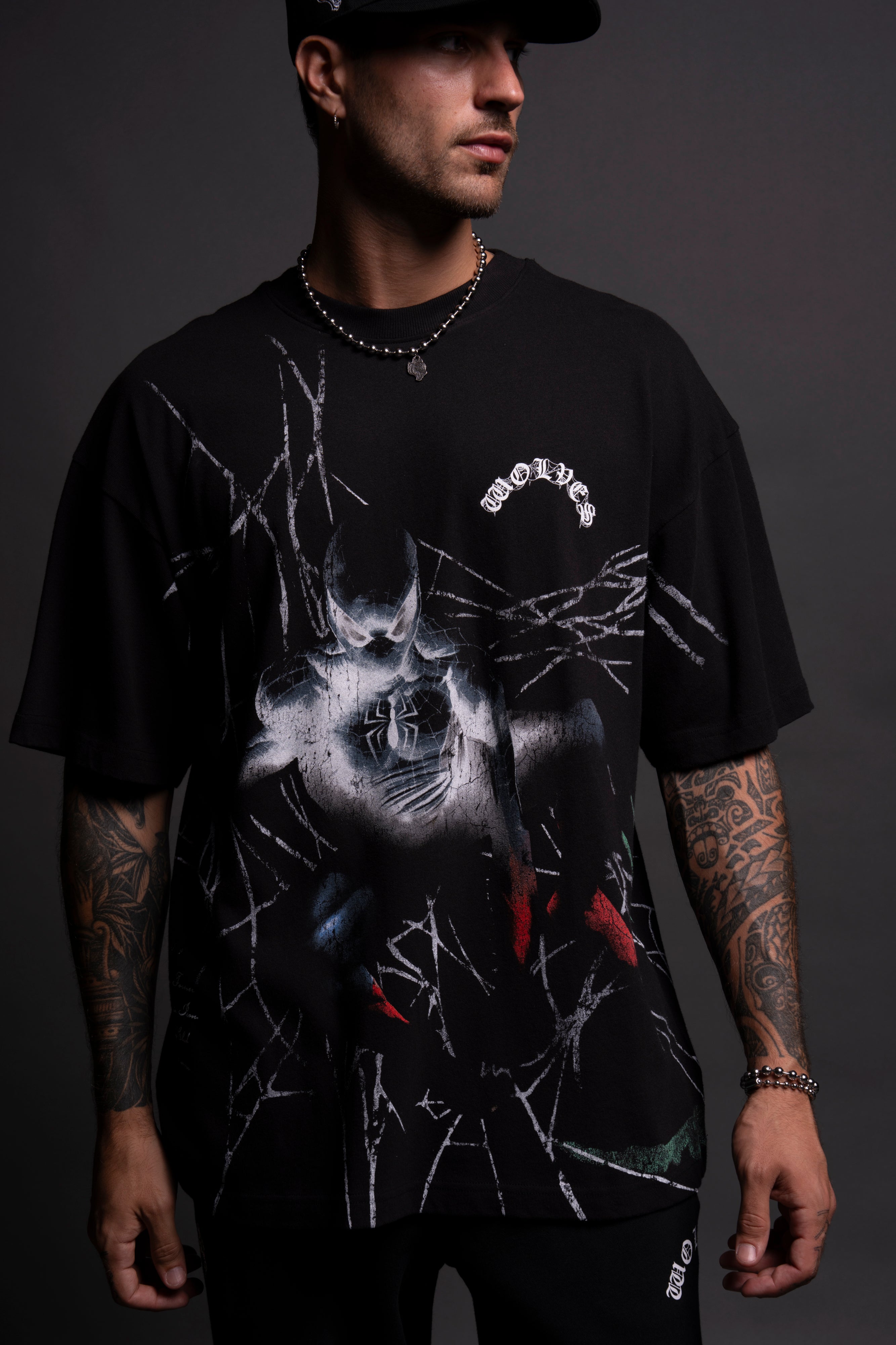 Spider-Man Mister Negative "Side By Side" Oversized Tee in Black